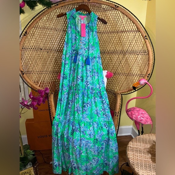 Lilly Pulitzer NWT 🦄 Malone Maxi Keepin It Reel 🦄 Size XXS - Picture 2 of 16
